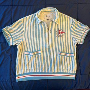 Tombolo 'Striper' Terrycloth Cabana Shirt (Blue) -  Medium (Unisex Sizing)
